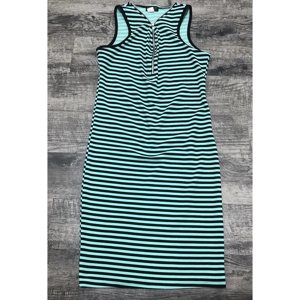 Forbidden Society Women’s Size L Dress Chest 34/36” Green Black Stripes A8